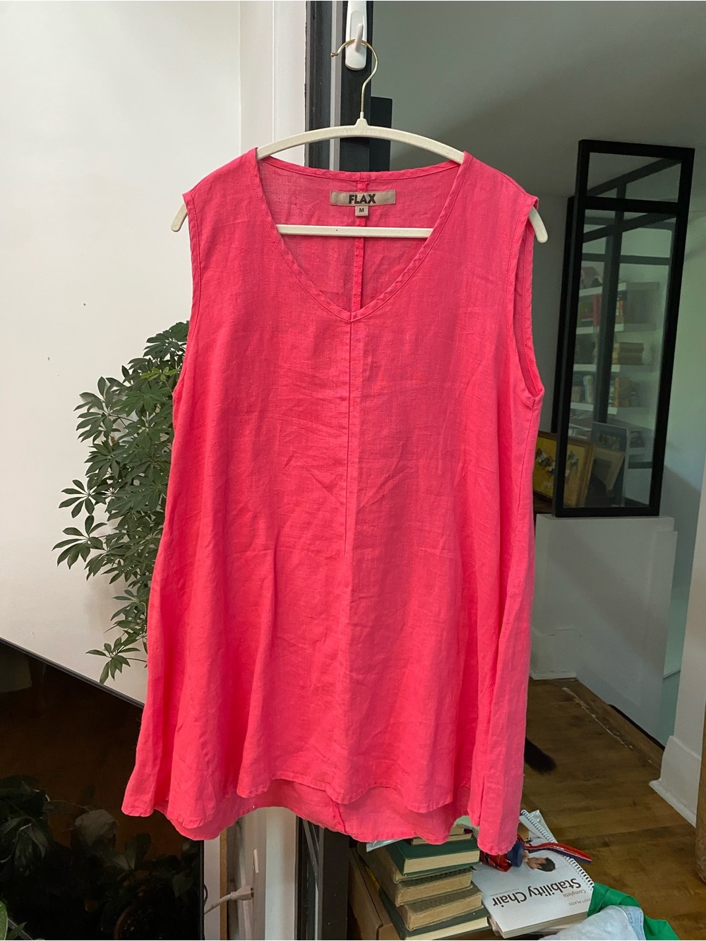 FLAX Sleeveless V-Neck Linen Tunic and Matching Pant in Coral Pink